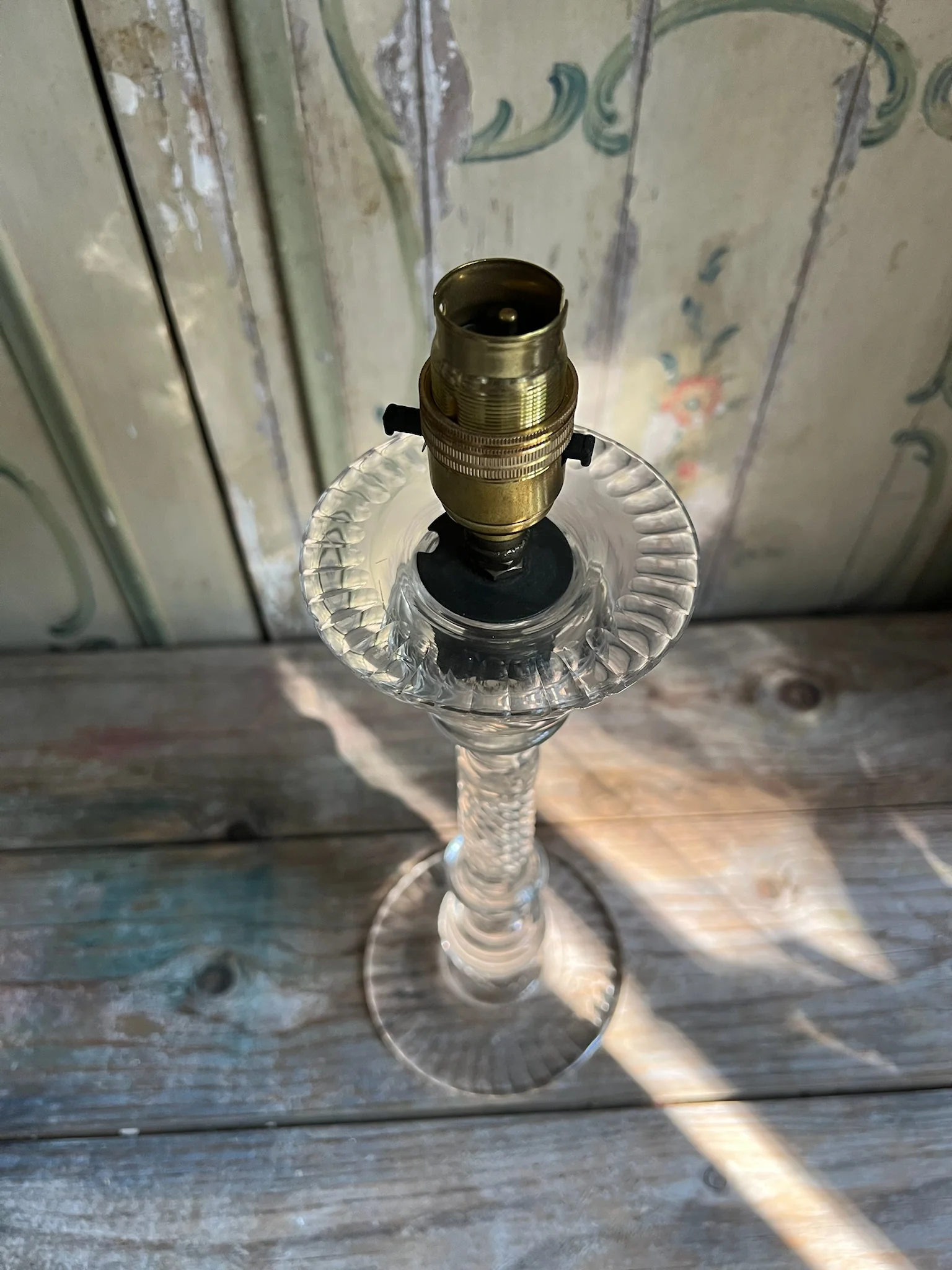 Victorian Cut Glass Candlestick Lamp Base - Image 3