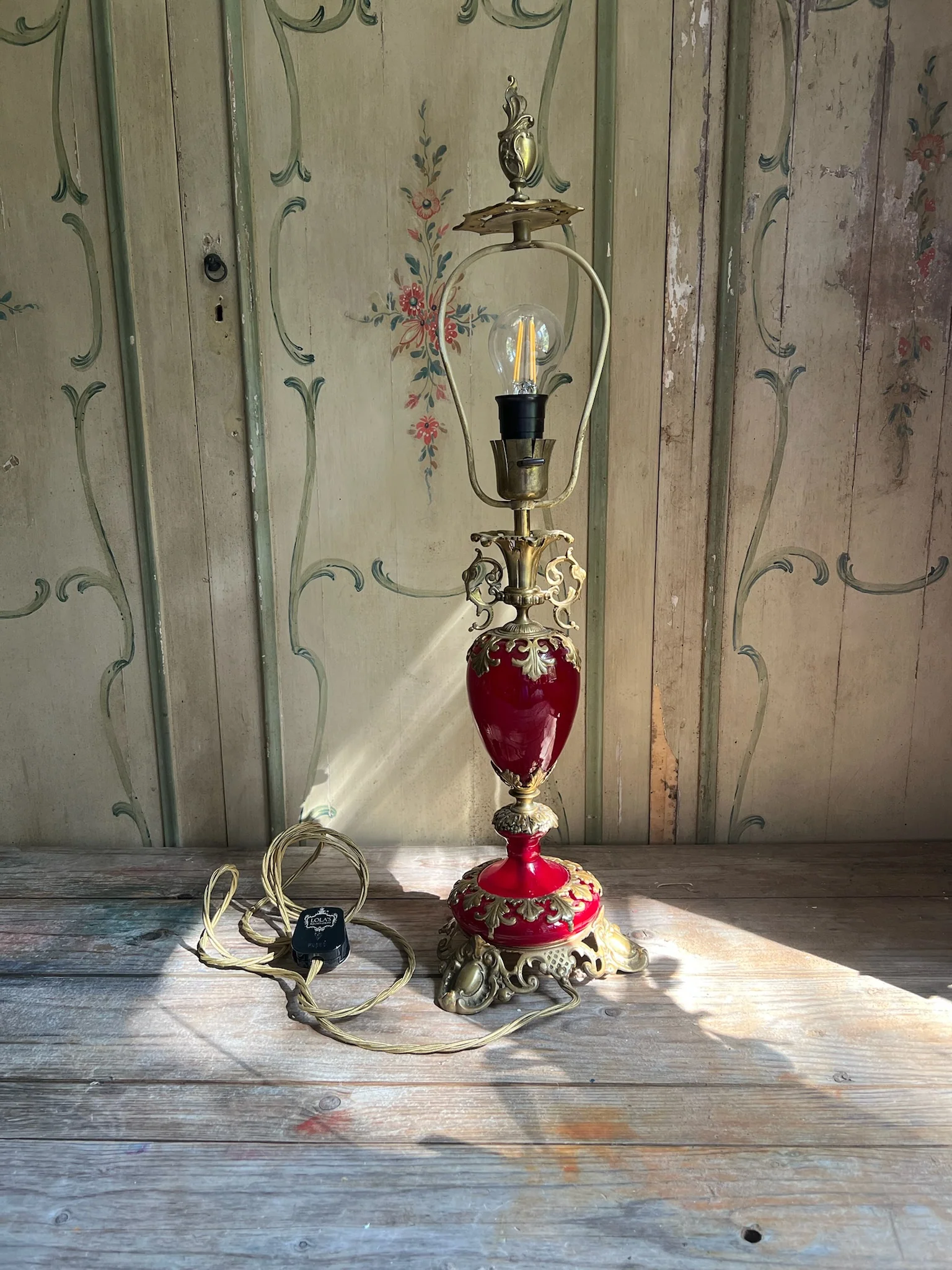 Cranberry & Brass Decorative Lamp Base - Image 3